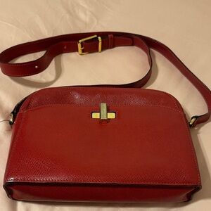 Celine Red Leather Crossbody Bag with Gold Accents